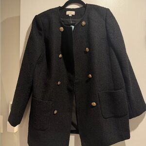 LOFT Black Tweed Blazer with Gold Buttons and matching skirt